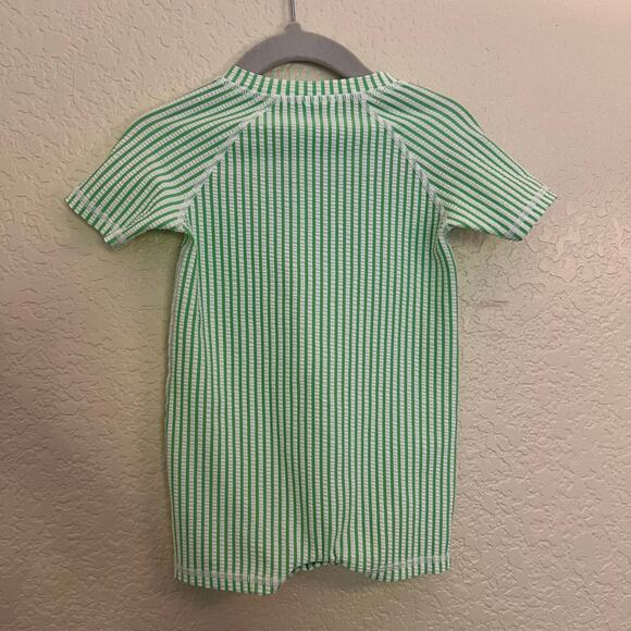 Rugged Butts Green & White Seersucker Striped Romper 3–6M Short Sleeve One-Piece - Picture 8 of 11